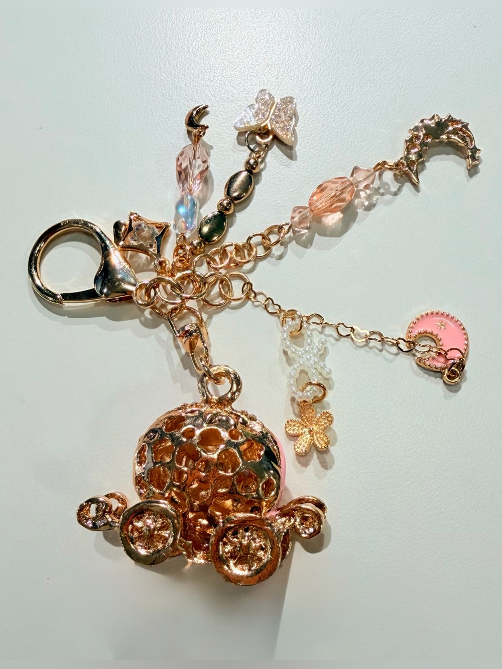 Pink Enamel Pumpkin Carriage Pendant Bag Charm ✨Upcycled✨ - Picture 5 of 7